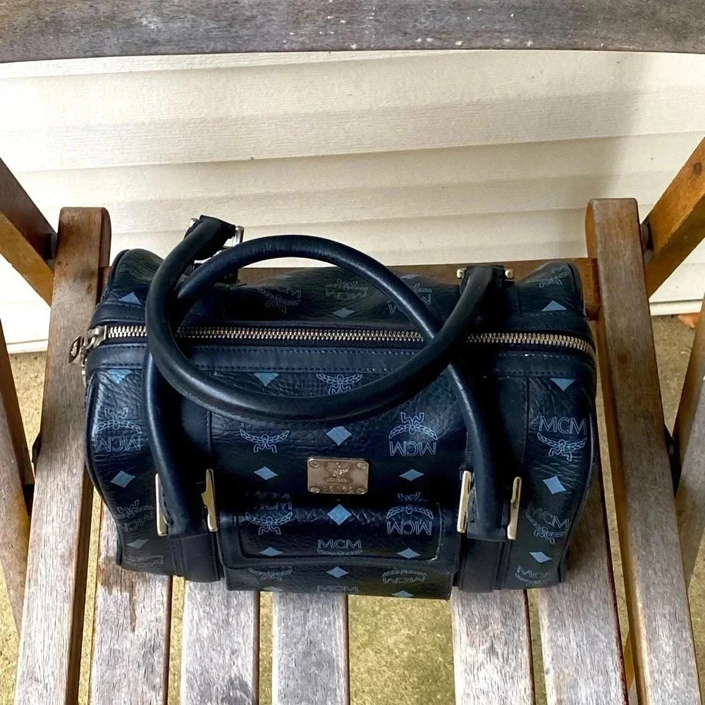MCM Black Visetos Boston  Bag